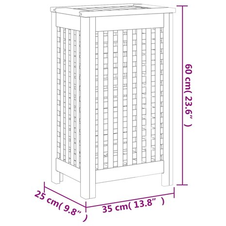 Wasmand 35x25x60 cm massief teakhout 7