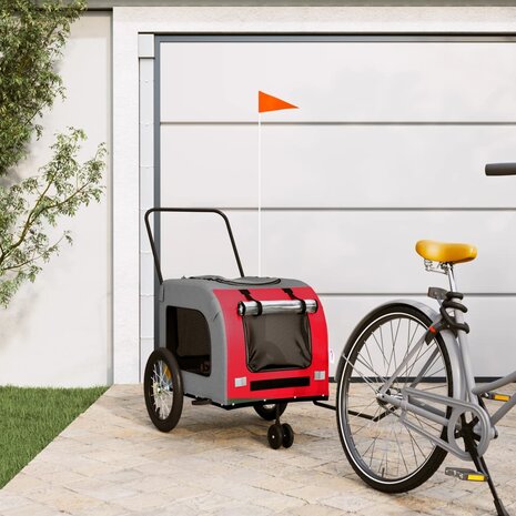 Hondenfietstrailer oxford stof en ijzer rood en grijs 1