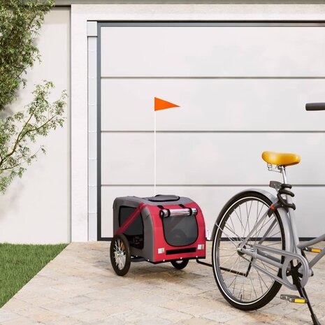 Hondenfietstrailer oxford stof en ijzer rood en grijs 1