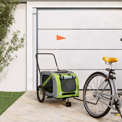 Hondenfietstrailer oxford stof en ijzer groen en grijs 1