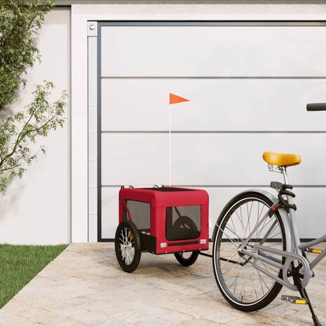 Hondenfietstrailer oxford stof en ijzer rood en zwart 1