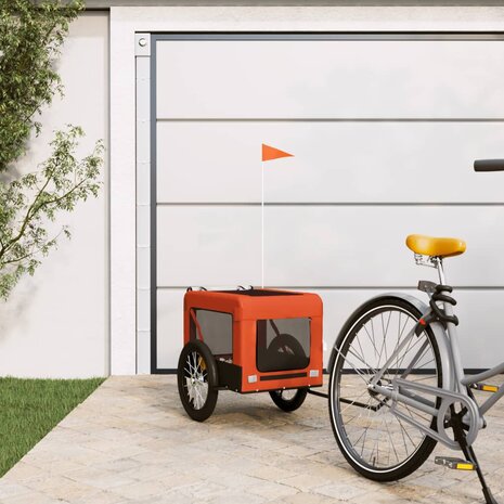 Hondenfietstrailer oxford stof en ijzer oranje en zwart 1