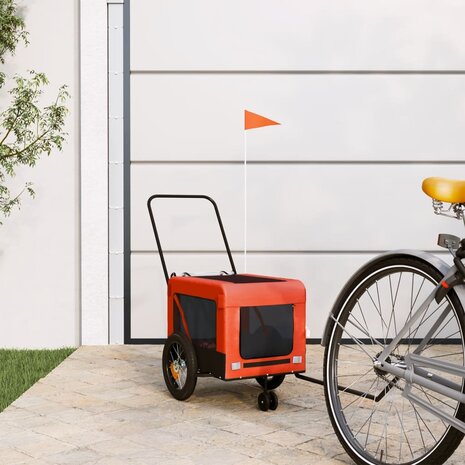 Hondenfietstrailer oxford stof en ijzer oranje en zwart 1