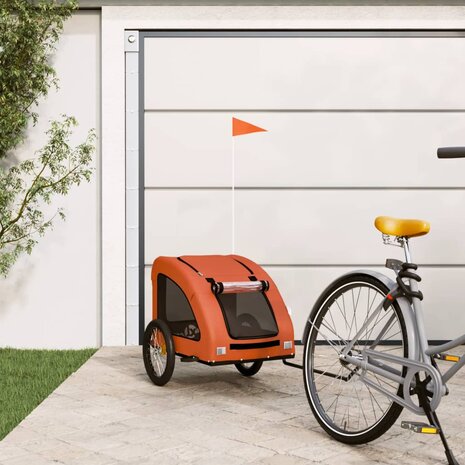 Hondenfietstrailer oxford stof en ijzer oranje 1