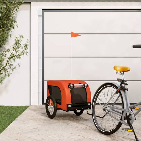 Hondenfietstrailer oxford stof en ijzer oranje en zwart 1