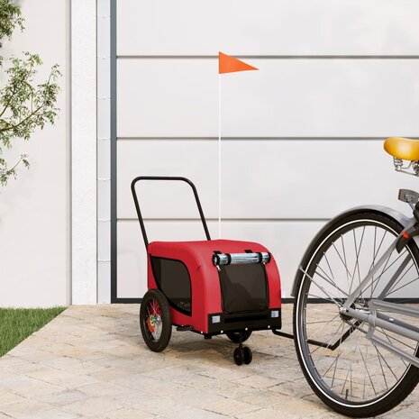 Hondenfietstrailer oxford stof en ijzer rood en zwart 1