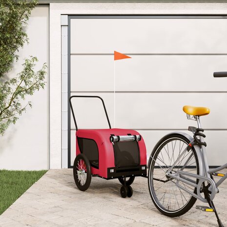 Hondenfietstrailer oxford stof en ijzer rood en zwart 1