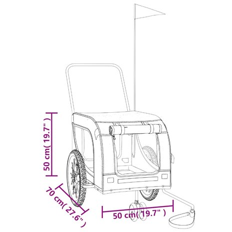 Hondenfietstrailer oxford stof en ijzer grijs en zwart 11