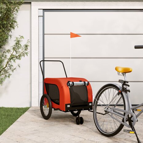 Hondenfietstrailer oxford stof en ijzer oranje en zwart 1