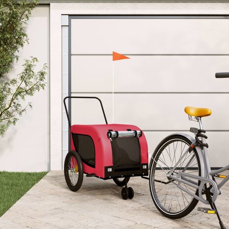 Hondenfietstrailer oxford stof en ijzer rood en zwart 1