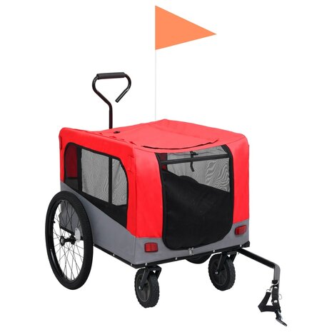 Fietstrailer en hondenwagen 2-in-1 rood en grijs 2