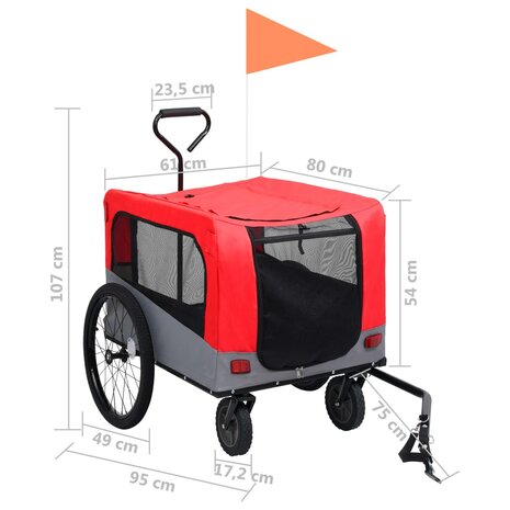 Fietstrailer en hondenwagen 2-in-1 rood en grijs 11