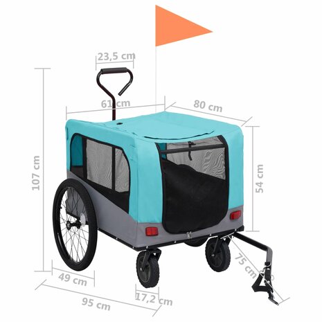 Fietstrailer en hondenwagen 2-in-1 blauw en grijs 11