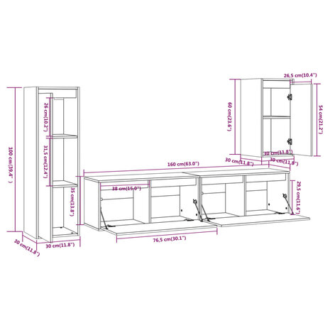 Tv-meubelen 4 st massief grenenhout 11