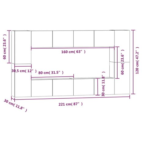 8-delige Tv-meubelset bewerkt hout wit 11