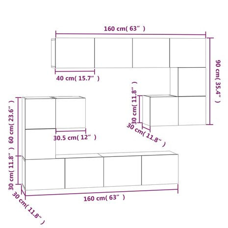 Tv-wandmeubel bewerkt hout wit 10