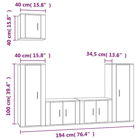 5-delige Tv-meubelset bewerkt hout zwart 8