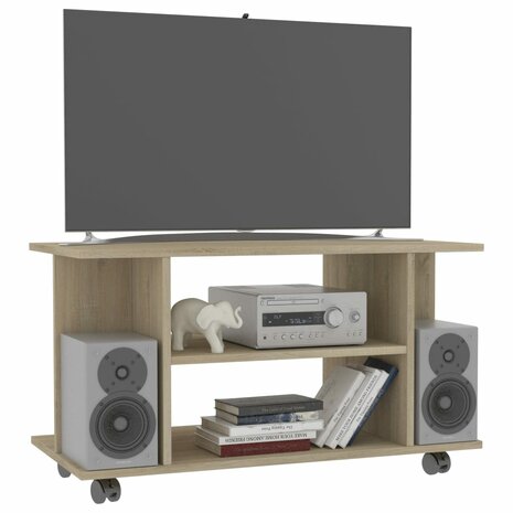 Tv-meubel met wieltjes 80x40x45 cm bewerkt hout sonoma eiken 3