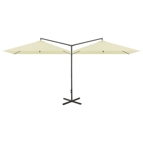 Parasol dubbel met stalen paal 600x300 cm zandkleurig 2