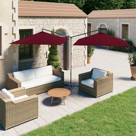 Parasol dubbel met stalen paal 600x300 cm bordeauxrood 1