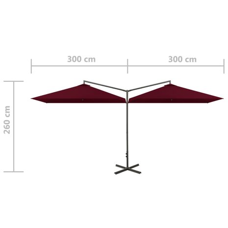 Parasol dubbel met stalen paal 600x300 cm bordeauxrood 8