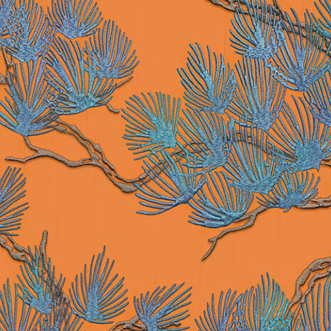 DUTCH WALLCOVERINGS Behang Pine Tree blauw en oranje 3