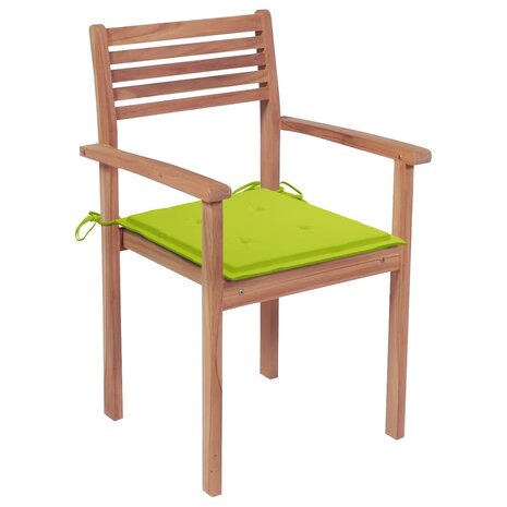 Tuinstoelen 2 st met heldergroene kussens massief teakhout 2