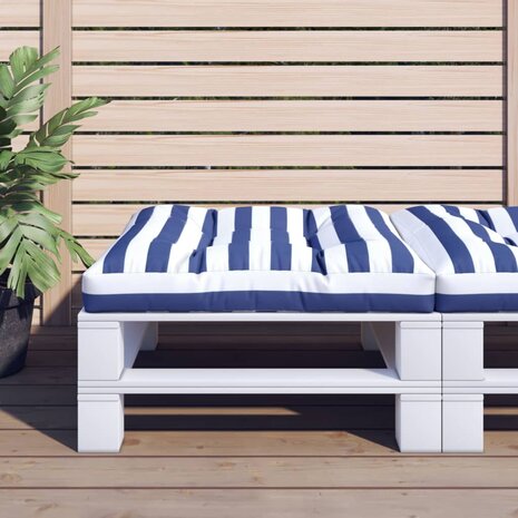 Palletkussen gestreept 70x70x12 cm stof blauw en wit 1