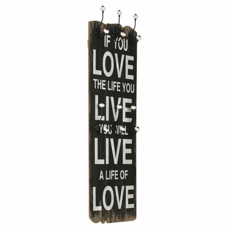 Wandkapstok met 6 haken LOVE LIVE 120x40 cm 1