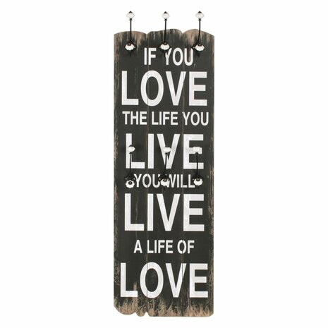 Wandkapstok met 6 haken LOVE LIVE 120x40 cm 2