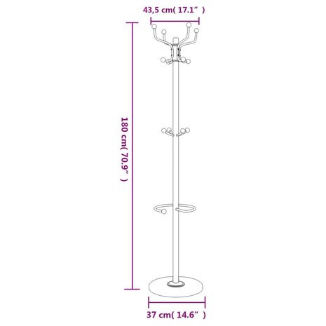 Kapstok met parapluhouder 180 cm gepoedercoat ijzer wit 8