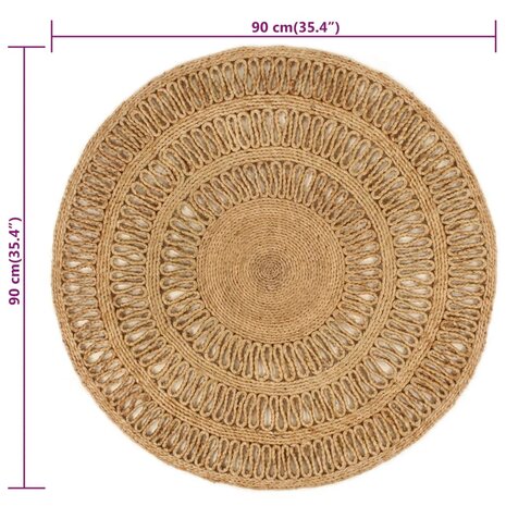 Tapijt rond 90 cm gevlochten jute 6