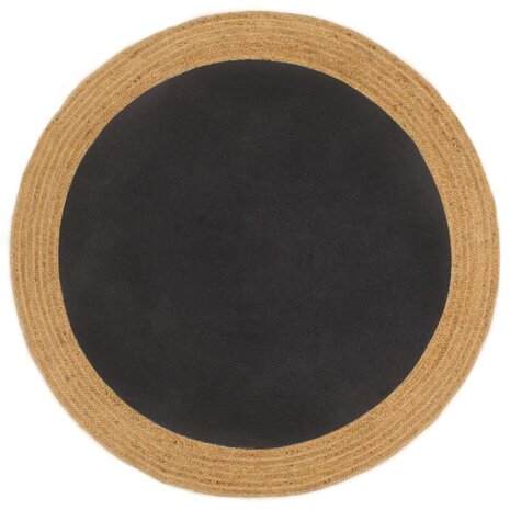 Vloerkleed rond gevlochten 150 cm jute en katoen zwart naturel 1