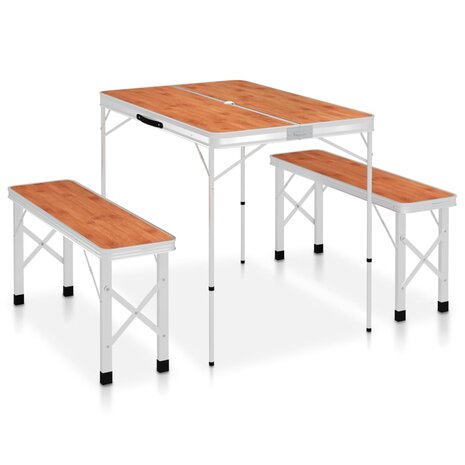 Campingtafel inklapbaar met 2 banken aluminium bruin 1