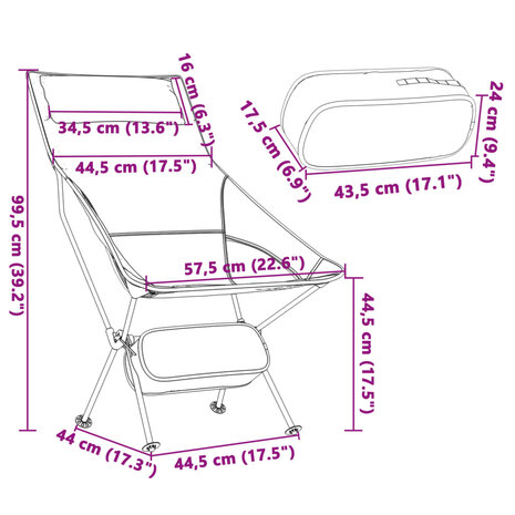 Campingstoelen 2 st inklapbaar oxford stof en aluminium zwart 10