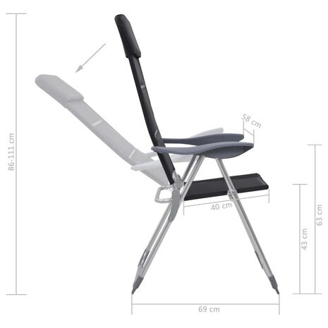 Campingstoelen 58x69x111 cm aluminium zwart 2 st 9