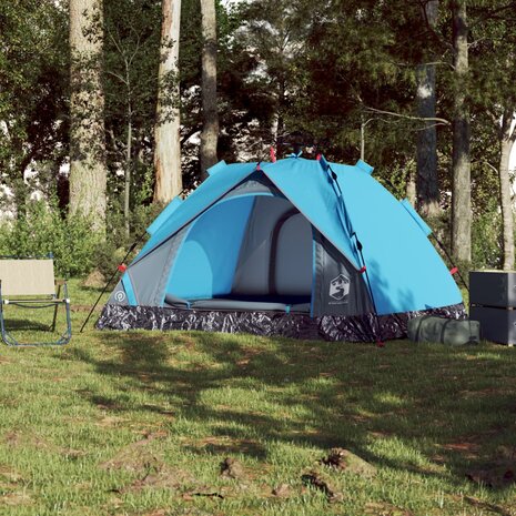 Koepeltent 3-persoons snelontgrendeling blauw 3