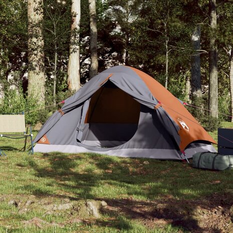 Koepeltent 4-persoons waterdicht grijs en oranje 3