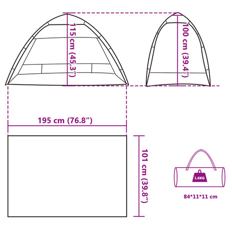 strandtent 2-persoons waterdicht snelontgrendeling grijs 12