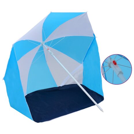 Strandparasol/-tent 180 cm stof blauw en wit 1