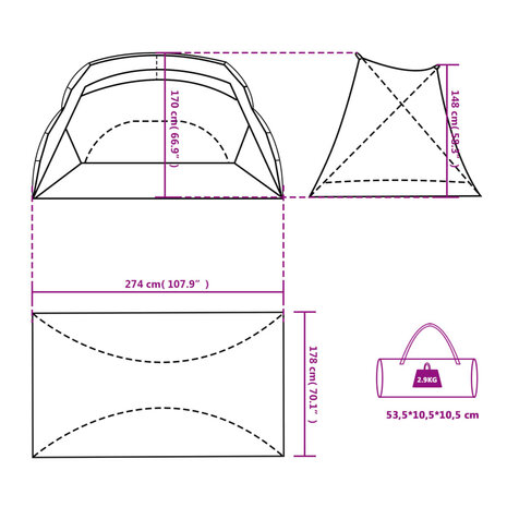 Strandtent 274x178x170/148 cm 185T taft zeegroen 12