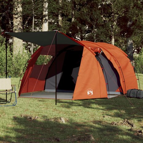 Tunneltent 4-persoons waterdicht grijs en oranje 1