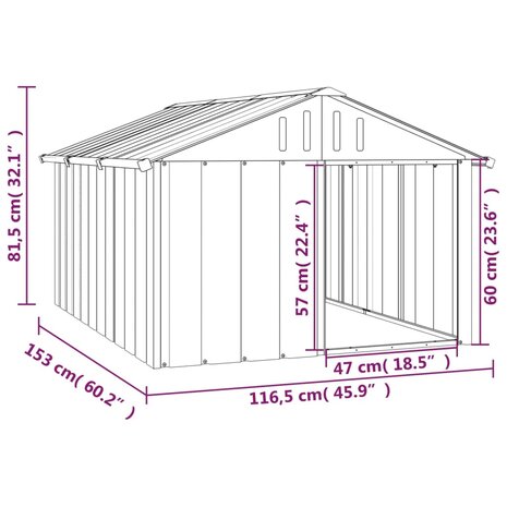 Hondenhok 116,5x153x81,5 cm gegalvaniseerd staal grijs 5