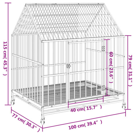 Hondenhok met wielen gegalvaniseerd staal zwart 9