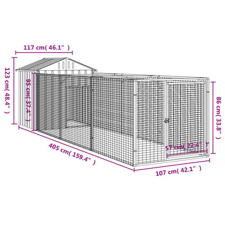 Hondenhok met dak 117x405x123 cm gegalvaniseerd staal antraciet 8