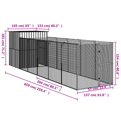 Hondenhok met ren 165x659x181 cm gegalvaniseerd staal antraciet 8