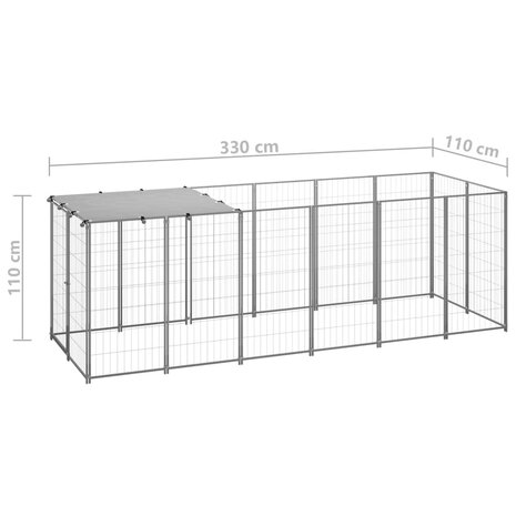 Hondenkennel 330x110x110 cm staal zilverkleurig 6