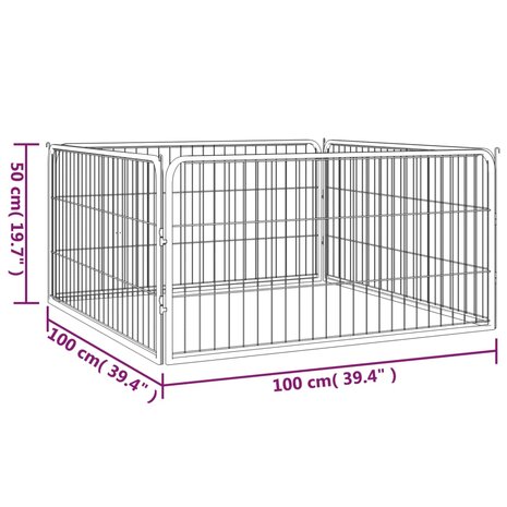 Hondenkennel 4 panelen 100x50 cm gepoedercoat staal zwart 6