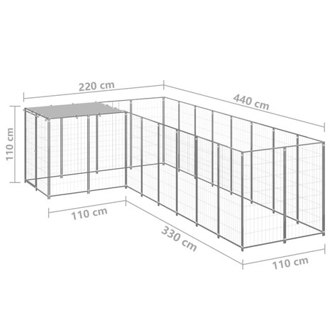 Hondenkennel 6,05 m² staal zilverkleurig 6