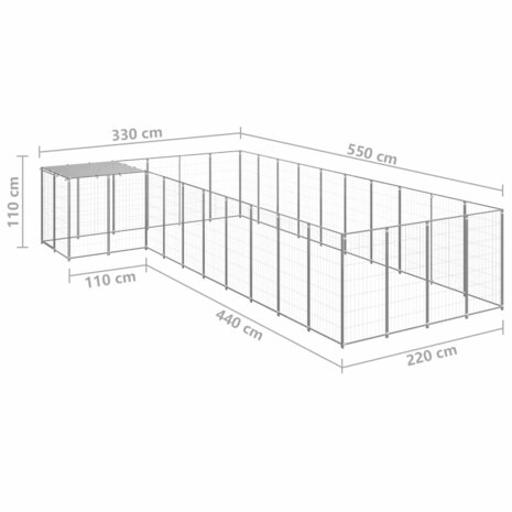 Hondenkennel 13,31 m² staal zilverkleurig 6